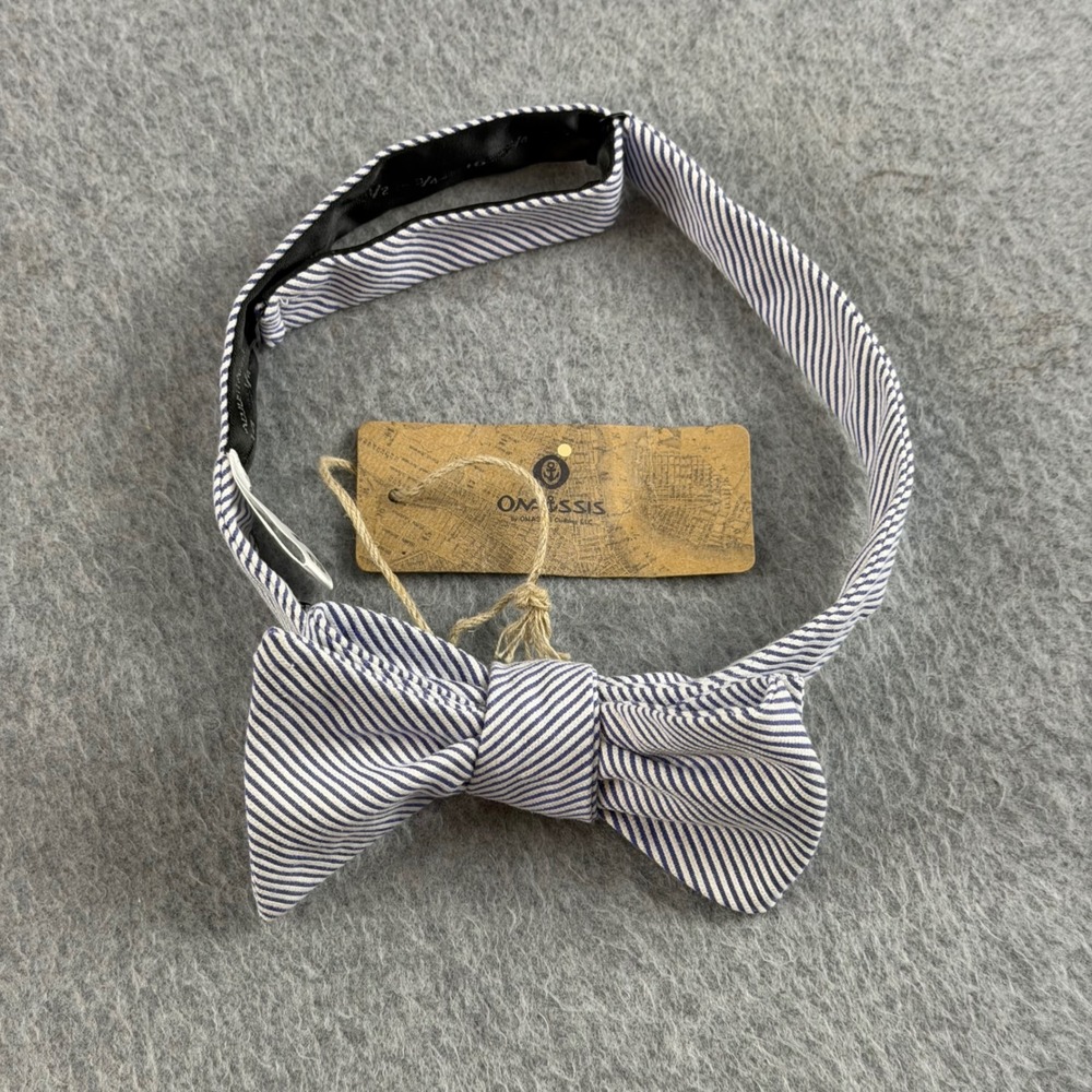 Onassis Mens Blue White Striped Cotton Self-Tie Bow Tie NWT 2.5x14-18"